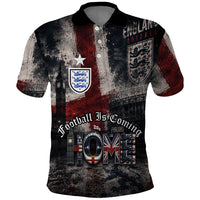 England National Football Polo Shirt Football is Coming Home Typography Grunge Style