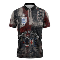 England National Football Zipper Polo Shirt Football is Coming Home Typography Grunge Style