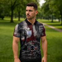 England National Football Zipper Polo Shirt Football is Coming Home Typography Grunge Style
