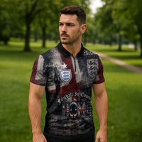 England National Football Zipper Polo Shirt Football is Coming Home Typography Grunge Style