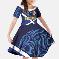 Custom Scotland National Football Kid Short Sleeve Dress Lions with Flag Sporty Tartan Style