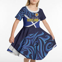 Custom Scotland National Football Kid Short Sleeve Dress Lions with Flag Sporty Tartan Style