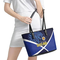 Scotland National Football Leather Tote Bag Lions with Flag Sporty Tartan Style