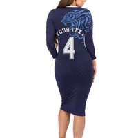 Custom Scotland National Football Long Sleeve Bodycon Dress Lions with Flag Sporty Tartan Style