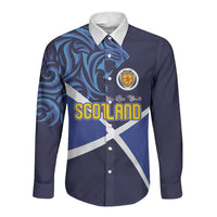 Custom Scotland National Football Long Sleeve Button Shirt Lions with Flag Sporty Tartan Style