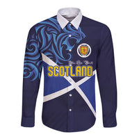 Custom Scotland National Football Long Sleeve Button Shirt Lions with Flag Sporty Tartan Style