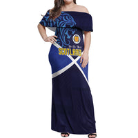 Custom Scotland National Football Off Shoulder Maxi Dress Lions with Flag Sporty Tartan Style
