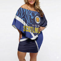 Custom Scotland National Football Off Shoulder Short Dress Lions with Flag Sporty Tartan Style