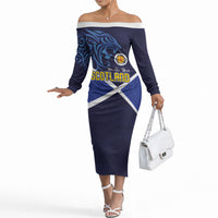Custom Scotland National Football Off The Shoulder Long Sleeve Dress Lions with Flag Sporty Tartan Style