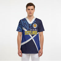 Custom Scotland National Football Scrub Top Lions with Flag Sporty Tartan Style
