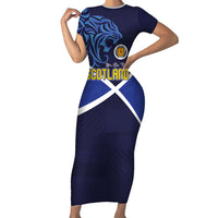 Custom Scotland National Football Short Sleeve Bodycon Dress Lions with Flag Sporty Tartan Style