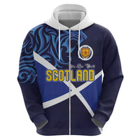 Custom Scotland National Football Zip Hoodie Lions with Flag Sporty Tartan Style