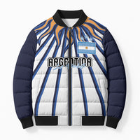 Personalized Argentina National Football Bomber Puffer Jacket Sun Of May Retro Starburst Graphic Art