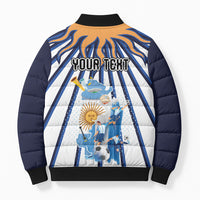 Personalized Argentina National Football Bomber Puffer Jacket Sun Of May Retro Starburst Graphic Art