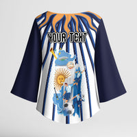 Personalized Argentina National Football Kimono Sleeve Blouse Sun Of May Retro Starburst Graphic Art