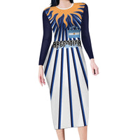 Personalized Argentina National Football Long Sleeve Bodycon Dress Sun Of May Retro Starburst Graphic Art