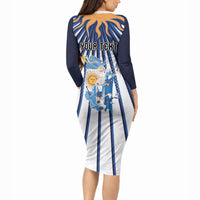 Personalized Argentina National Football Long Sleeve Bodycon Dress Sun Of May Retro Starburst Graphic Art