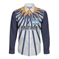 Personalized Argentina National Football Long Sleeve Button Shirt Sun Of May Retro Starburst Graphic Art