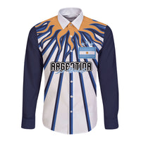 Personalized Argentina National Football Long Sleeve Button Shirt Sun Of May Retro Starburst Graphic Art