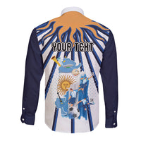 Personalized Argentina National Football Long Sleeve Button Shirt Sun Of May Retro Starburst Graphic Art
