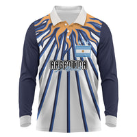 Personalized Argentina National Football Long Sleeve Polo Shirt Sun Of May Retro Starburst Graphic Art