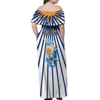 Personalized Argentina National Football Off Shoulder Maxi Dress Sun Of May Retro Starburst Graphic Art