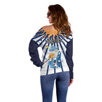 Personalized Argentina National Football Off Shoulder Sweater Sun Of May Retro Starburst Graphic Art