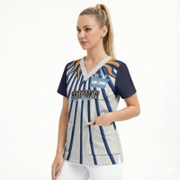 Personalized Argentina National Football Scrub Top Sun Of May Retro Starburst Graphic Art