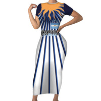 Personalized Argentina National Football Short Sleeve Bodycon Dress Sun Of May Retro Starburst Graphic Art