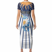 Personalized Argentina National Football Short Sleeve Bodycon Dress Sun Of May Retro Starburst Graphic Art