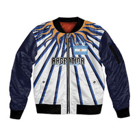 Personalized Argentina National Football Sleeve Zip Bomber Jacket Sun Of May Retro Starburst Graphic Art