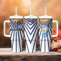 Personalized Argentina National Football Tumbler With Handle Sun Of May Retro Starburst Graphic Art