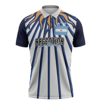 Personalized Argentina National Football Zipper Polo Shirt Sun Of May Retro Starburst Graphic Art