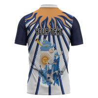 Personalized Argentina National Football Zipper Polo Shirt Sun Of May Retro Starburst Graphic Art