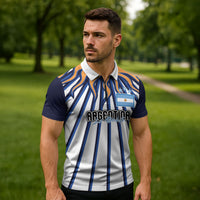Personalized Argentina National Football Zipper Polo Shirt Sun Of May Retro Starburst Graphic Art