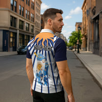 Personalized Argentina National Football Zipper Polo Shirt Sun Of May Retro Starburst Graphic Art