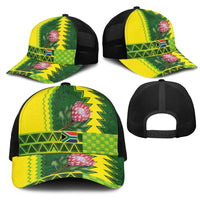 South Africa National Football Baseball Net Cap King Protea with African Tribal Geometric Pattern Culture Art