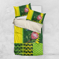 South Africa National Football Bedding Set King Protea with African Tribal Geometric Pattern Culture Art