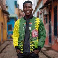 Custom South Africa National Football Bomber Jacket King Protea with African Tribal Geometric Pattern Culture Art