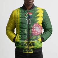 Custom South Africa National Football Bomber Puffer Jacket King Protea with African Tribal Geometric Pattern Culture Art