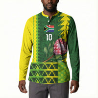 Custom South Africa National Football Button Sweatshirt King Protea with African Tribal Geometric Pattern Culture Art