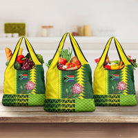 South Africa National Football Grocery Bag King Protea with African Tribal Geometric Pattern Culture Art