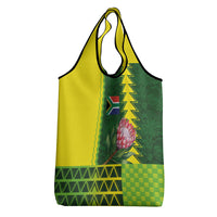 South Africa National Football Grocery Bag King Protea with African Tribal Geometric Pattern Culture Art