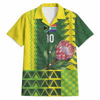 Custom South Africa National Football Hawaiian Shirt King Protea with African Tribal Geometric Pattern Culture Art
