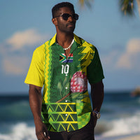 Custom South Africa National Football Hawaiian Shirt King Protea with African Tribal Geometric Pattern Culture Art