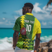Custom South Africa National Football Hawaiian Shirt King Protea with African Tribal Geometric Pattern Culture Art