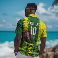 Custom South Africa National Football Hawaiian Shirt King Protea with African Tribal Geometric Pattern Culture Art LT03