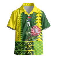 Custom South Africa National Football Kid Hawaiian Shirt King Protea with African Tribal Geometric Pattern Culture Art