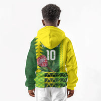 Custom South Africa National Football Kid Hoodie King Protea with African Tribal Geometric Pattern Culture Art