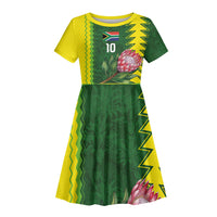 Custom South Africa National Football Kid Short Sleeve Dress King Protea with African Tribal Geometric Pattern Culture Art